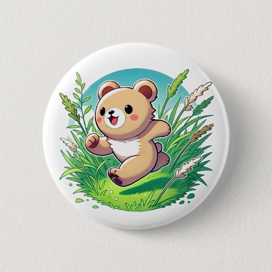 かわいらしいクマ走子 缶バッジ (正面)