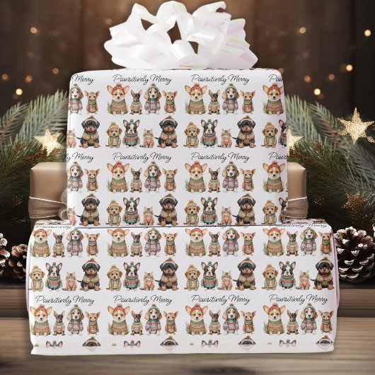 かわいらしいクリスマスめでたい犬猫ペット ラッピングペーパー