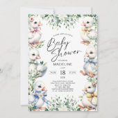 かわいらしいグースグリーンリーベビーシャワー招待状 招待状 (正面)