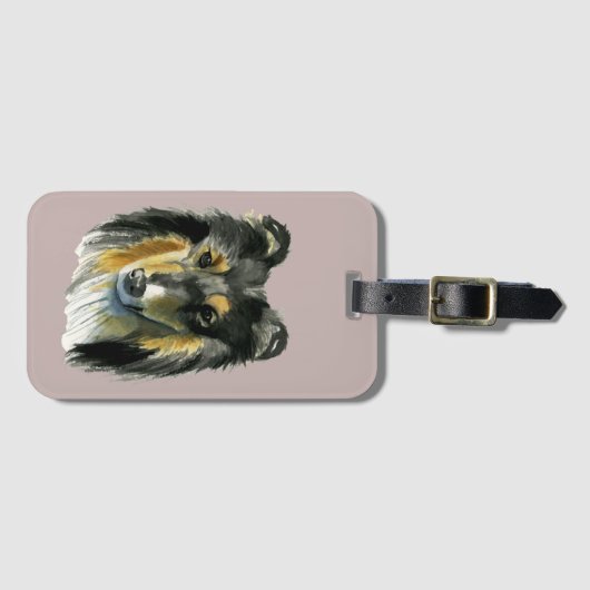 かわいらしいコリー犬の水彩画のイラストレーション ラゲッジタグ (正面横)