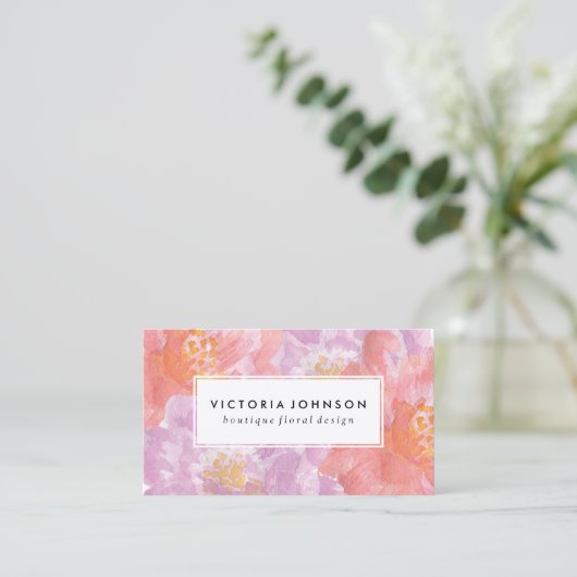 かわいらしいシャクヤク|の水彩画の花 名刺 (スタンド正面)