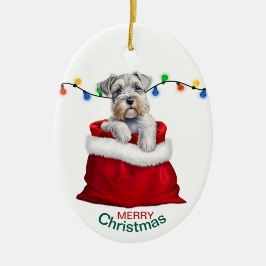 かわいらしいシュナウザーテリアドッグインホリデー抱き枕 セラミックオーナメント (正面)