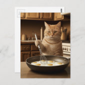 かわいらしいジンジャーキャット料理エッグズフォーブレックファースト ポストカード (正面/裏面)