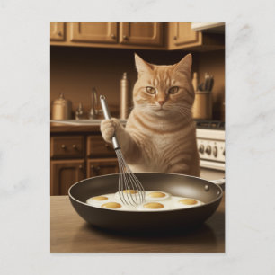 かわいらしいジンジャーキャット料理エッグズフォーブレックファースト ポストカード