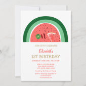 かわいらしいスイカ1歳の誕生日パーティー 招待状 (正面)