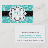 かわいらしいターコイズのペイズリーパターン女の子のテレホンカード 名刺 (正面/裏面)