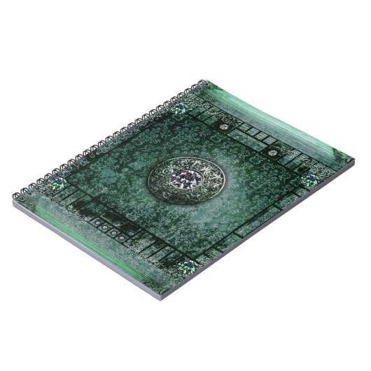 かわいらしいターコイズの古代巻の中世魔法の本 ノートブック (左側)