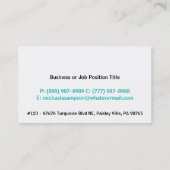 かわいらしいターコイズの無地の女の子のテレホンカード 名刺 (裏面)