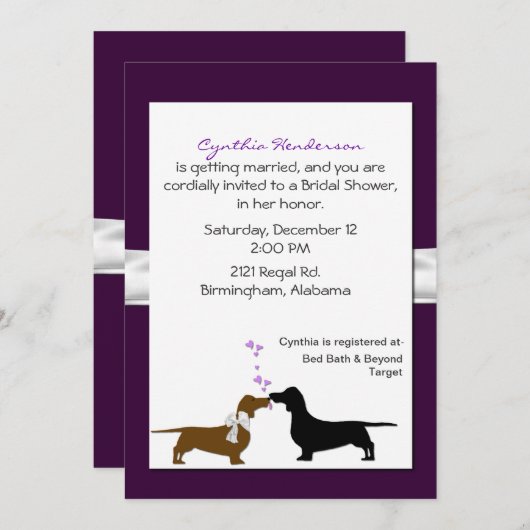 かわいらしいダックスフントのブライダルシャワーの招待状 招待状 (正面/裏面)