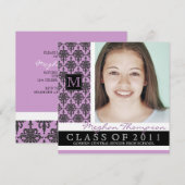 かわいらしいダマスク織の卒業の発表のモノグラム 招待状 (正面/裏面)