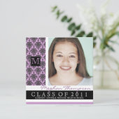 かわいらしいダマスク織の卒業の発表のモノグラム 招待状 (スタンド正面)