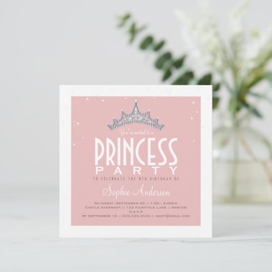 かわいらしいティアラのプリンセスの誕生日のパーティの招待状 招待状 (スタンド正面)