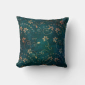 かわいらしいティール(緑がかった色)のばら色の金ゴールドの花のヴィンテージのデザイン クッション (正面)