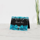 かわいらしいティール（緑がかった色）の弓及び輝きのサンキューカード サンキューカード (正面)