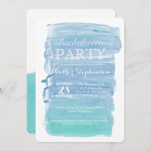 かわいらしいティール（緑がかった色）の水彩画のバチェロレッテの招待 招待状 (正面/裏面)