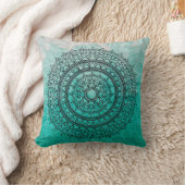 かわいらしいティール(緑がかった色)の水彩画のボヘミアの曼荼羅の花の芸術 クッション (ブランケット)