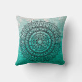 かわいらしいティール(緑がかった色)の水彩画のボヘミアの曼荼羅の花の芸術 クッション (裏面)