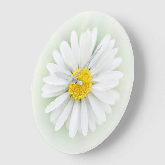 かわいらしいデイジーの白く黄色い花のぼろぼろのシックな時計 ラージ壁時計 (傾斜)