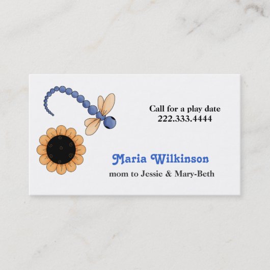 かわいらしいトンボおよび花のお母さんカード コーリングカード (正面)