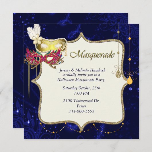 かわいらしいハロウィンの仮面舞踏会のパーティの招待状 招待状 (正面/裏面)