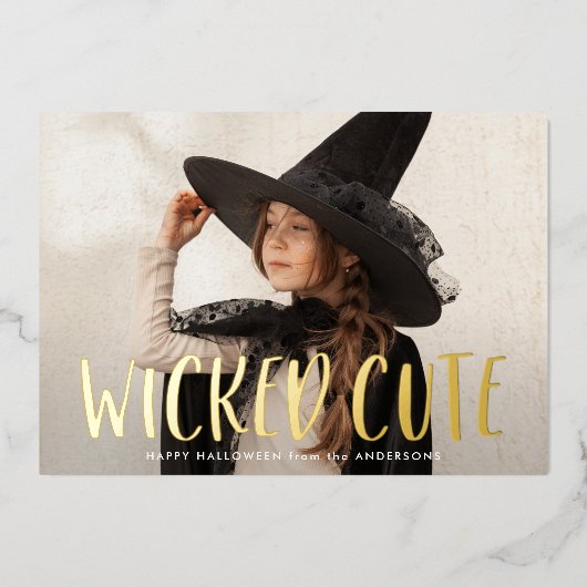 かわいらしいハロウィーンの写真 箔シーズンカード (正面)