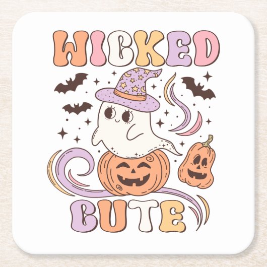 かわいらしいハロウィーン スクエアペーパーコースター (正面)