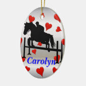 かわいらしいハンターのジャンパーの馬及びライダー セラミックオーナメント (左)