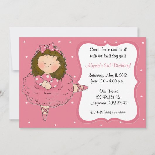 かわいらしいバレリーナの女の子の誕生日の招待状 招待状 (正面)