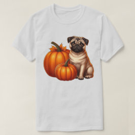 かわいらしいパグがカボチャの隣に座っ離れてる Tシャツ