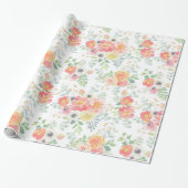 かわいらしいパステル調の水彩画の花柄 ラッピングペーパー (アンロールド)
