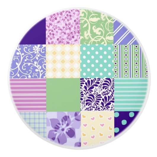 かわいらしいパッチワークキルトの刺激を受けたなドアノブ セラミックノブ (正面)