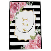 かわいらしいパリの水彩画のピンクのバラのパーティの記念品 ミディアムペーパーバッグ (正面)