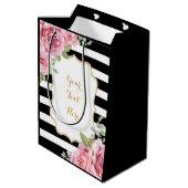かわいらしいパリの水彩画のピンクのバラのパーティの記念品 ミディアムペーパーバッグ (裏面アングル)
