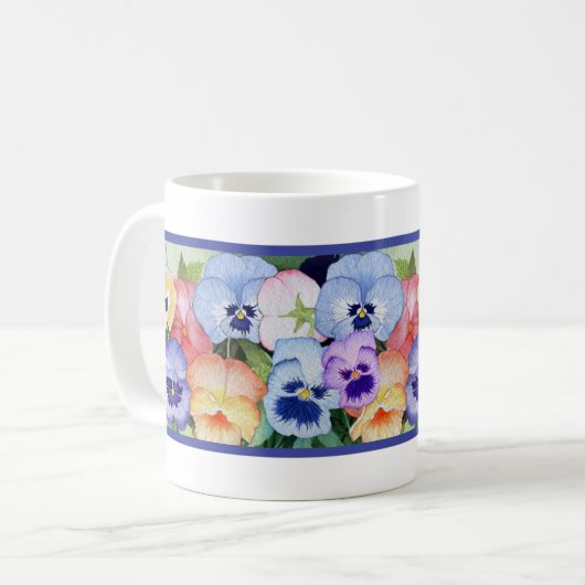 かわいらしいパンジーのマグ コーヒーマグカップ (正面左)