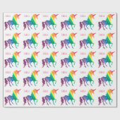 かわいらしいパーソナライズな水彩画の虹のユニコーン ラッピングペーパー (フラット)