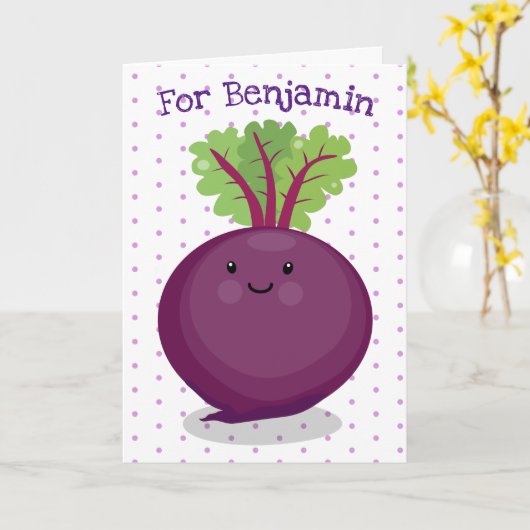 かわいらしいビート根元のキッチン漫画イラストレーション カード (黄色い花)