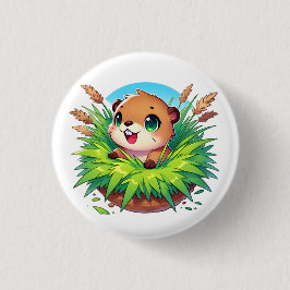 かわいらしいビーバーが穴から覗き出す 缶バッジ