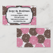 かわいらしいピンクおよびブラウンの花の花の花柄 名刺 (正面/裏面)