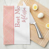 かわいらしいピンクおよび白人の最も最高のなお母さん キッチンタオル (四つ折り)