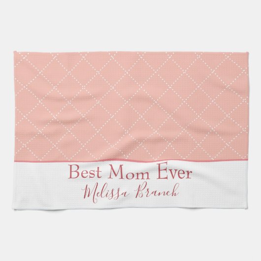 かわいらしいピンクおよび白人の最も最高のなお母さん キッチンタオル (横)