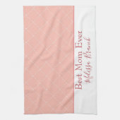 かわいらしいピンクおよび白人の最も最高のなお母さん キッチンタオル (縦)