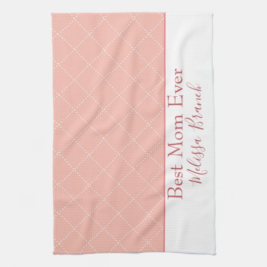 かわいらしいピンクおよび白人の最も最高のなお母さん キッチンタオル (縦)