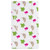 かわいらしいピンクおよび緑のお祝い スモールペーパーバッグ (裏面)