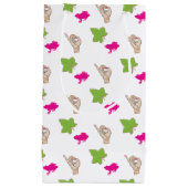 かわいらしいピンクおよび緑のお祝い スモールペーパーバッグ (正面)