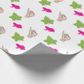 かわいらしいピンクおよび緑のお祝い ラッピングペーパー (角)