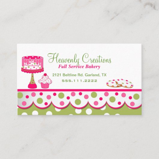 かわいらしいピンクおよび緑のベーカリーの名刺 名刺 (正面)