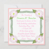 かわいらしいピンクおよび緑の花の誕生日の招待状 招待状 (正面)