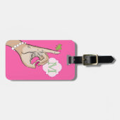 かわいらしいピンクおよび緑旅行バッグのラベルのテンプレート ラゲッジタグ (正面横)