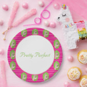 かわいらしいピンクおよび緑書のプレート ペーパープレート (パーティー)