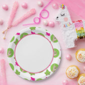 かわいらしいピンクおよび緑書のプレート ペーパープレート (パーティー)